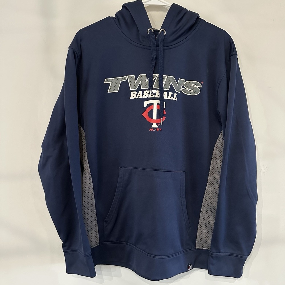 Majestic Minnesota Twins Hoodie Mens Medium Blue Sweatshirt Pullover Hooded MLB